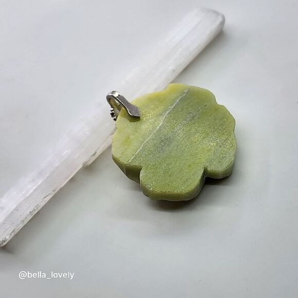 Handmade Carved Jade Rose Pendant w/ Silver Sparkly Bail - Picture 5 of 5